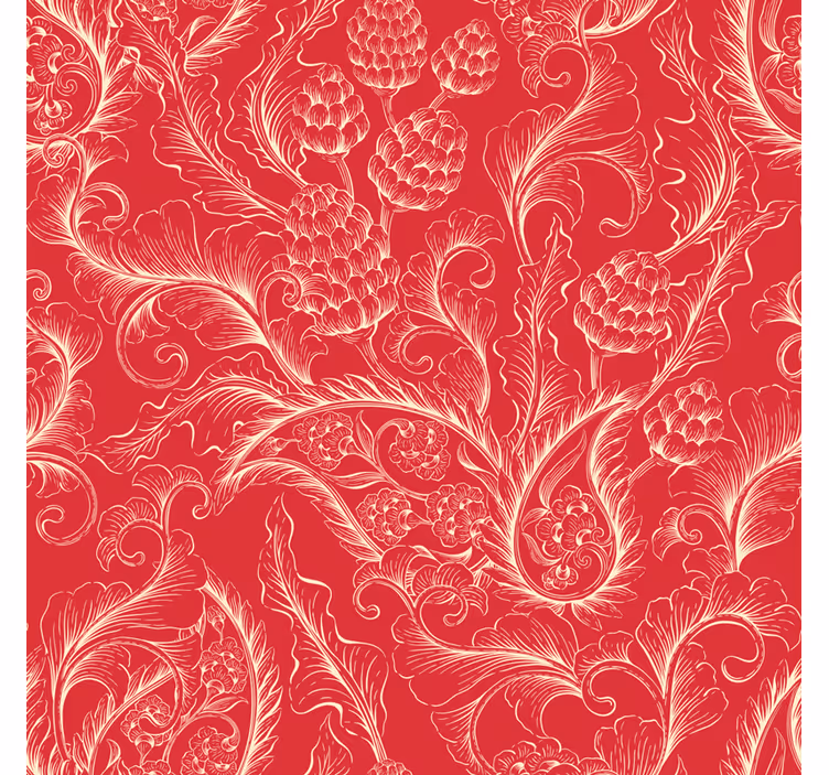 Květinový ornament tapeta červený paisley ilustrace - TenStickers