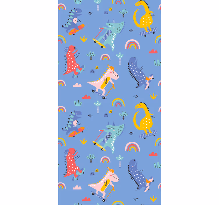Tapeta do dětského pokoje roztomilí skateboardoví dinosauři - TenStickers