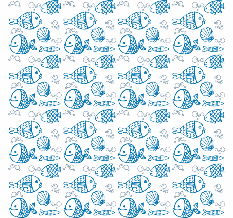 Tapeta do dětského pokoje modré rybičky na bílém pozadí - TenStickers