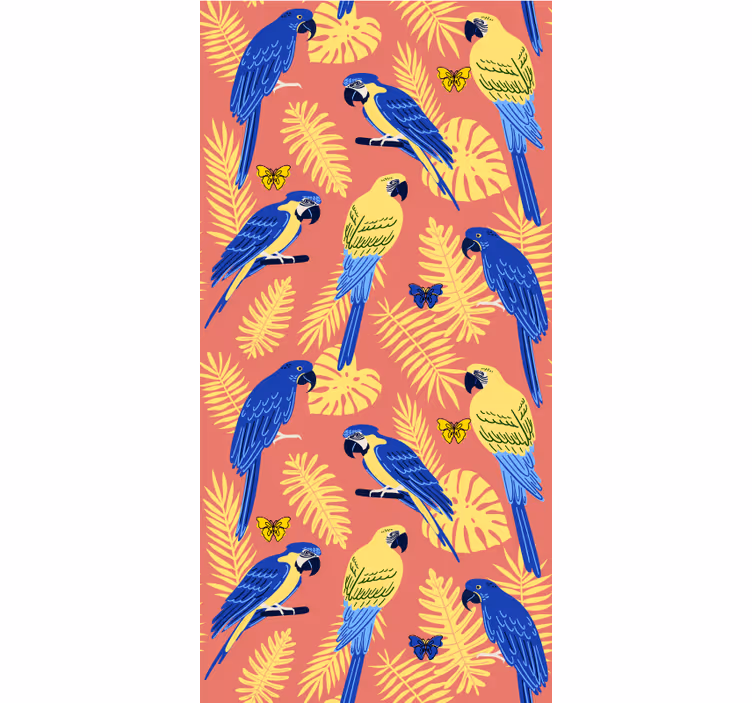 Tapeta do dětského pokoje papoušci a motýli na listech - TenStickers