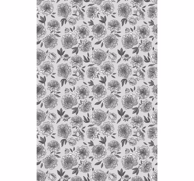 Tapeta pro chodby v monochromatickém vzoru pivoňky - TenStickers