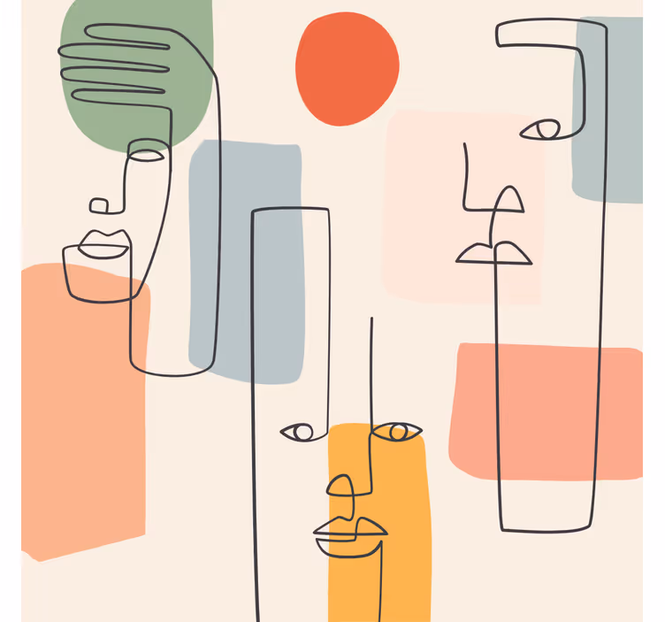 Geometrická tapeta s minimalistickým uměním tváří - TenStickers