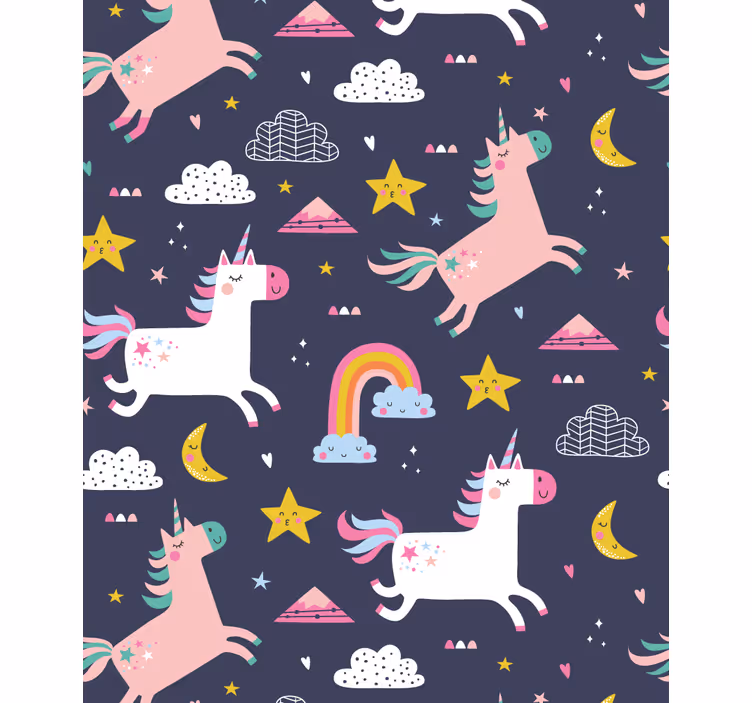 Tapeta do dětského pokoje jednorožci a hvězdami - TenStickers