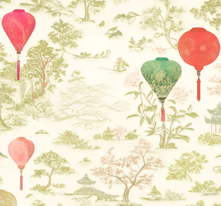 Tapeta do ložnice orientální krajina chinoiserie - TenStickers