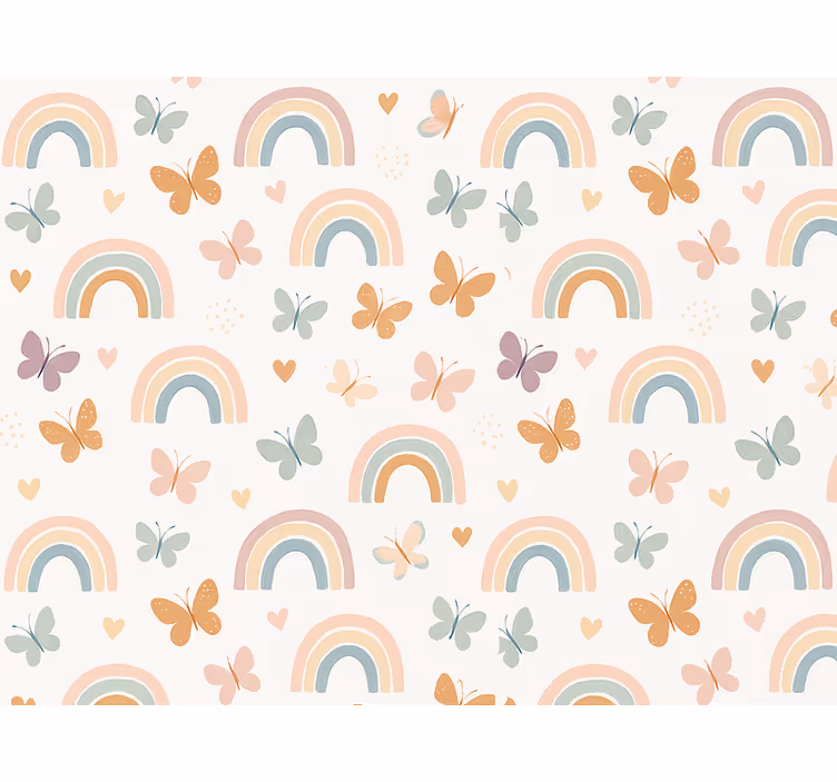 Tapeta do dětského pokoje roztomilý duhový design s motýlky - TenStickers