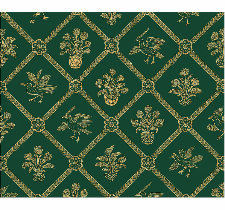 Tapeta do ložnice elegantní zeleno-zlatý vzor - TenStickers