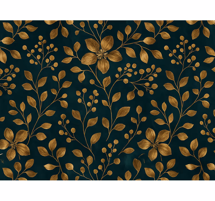 Tapeta do ložnice tmavě modrý design se zlatými květy - TenStickers