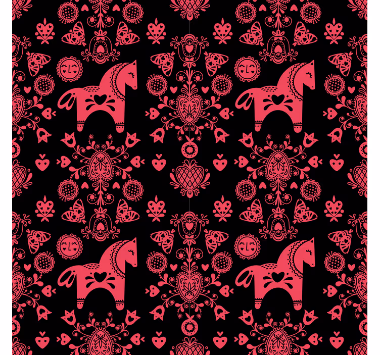 Květinový ornament tapeta s folklorním koněm - TenStickers