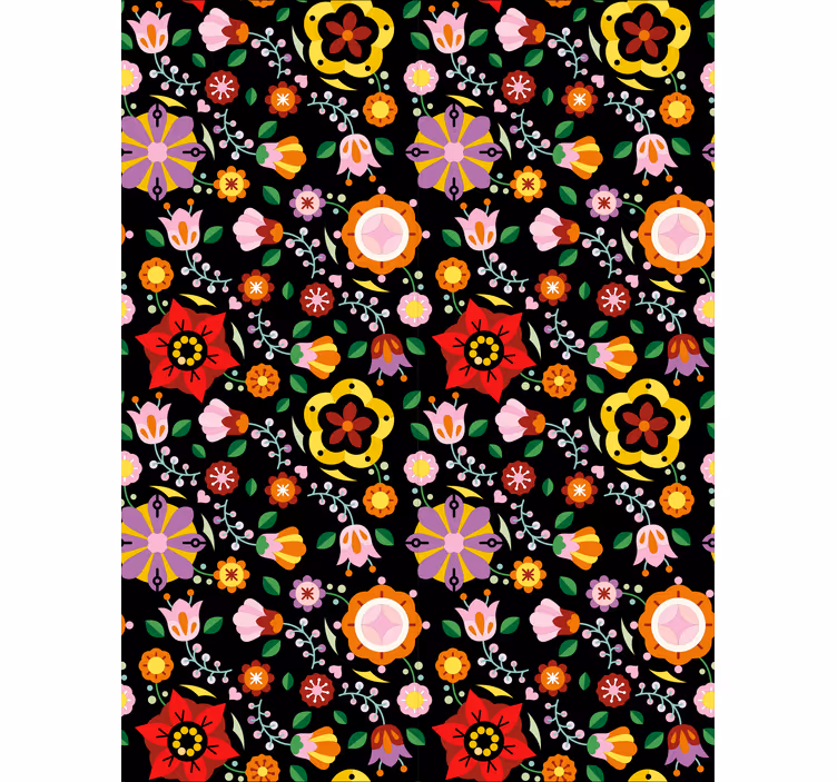 Květinový ornament tapeta s polskými folklorními vzory - TenStickers