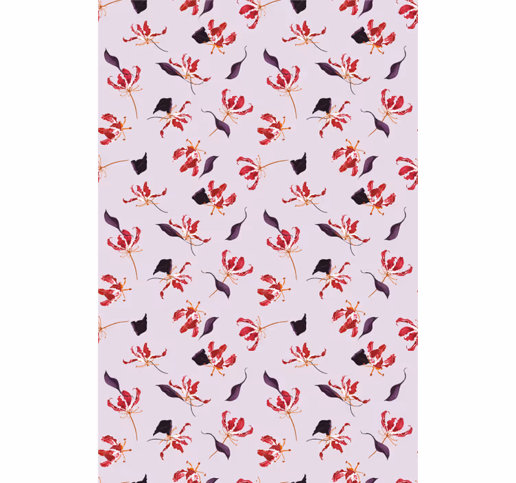 Květinový ornament tapeta ručně malovaný červený lilie - TenStickers