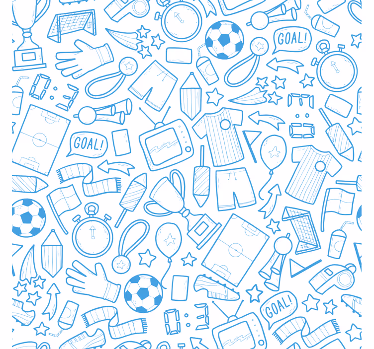 Modrá tapeta s ilustracemi fotbalových doodlů - TenStickers