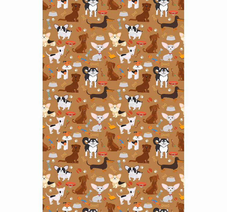 Hnědá tapeta s různými roztomilými psy - TenStickers