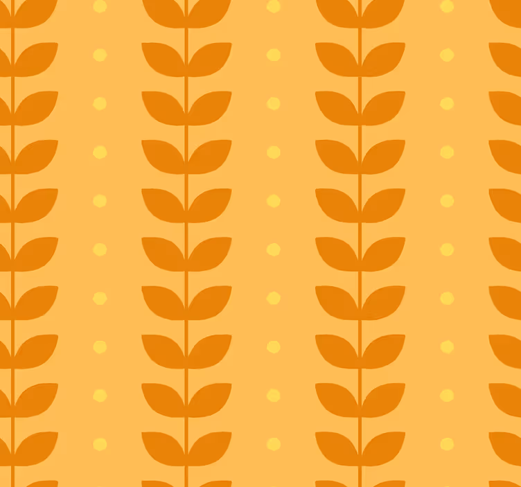 Oranžová tapeta s motivem listů - TenStickers