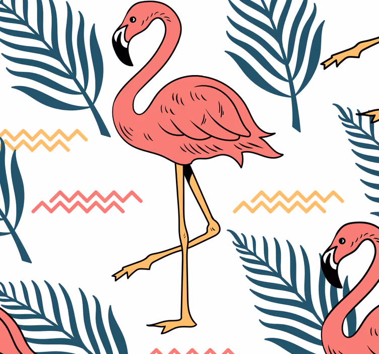 Tropické listy s plameňáky zvířat tapeta - TenStickers