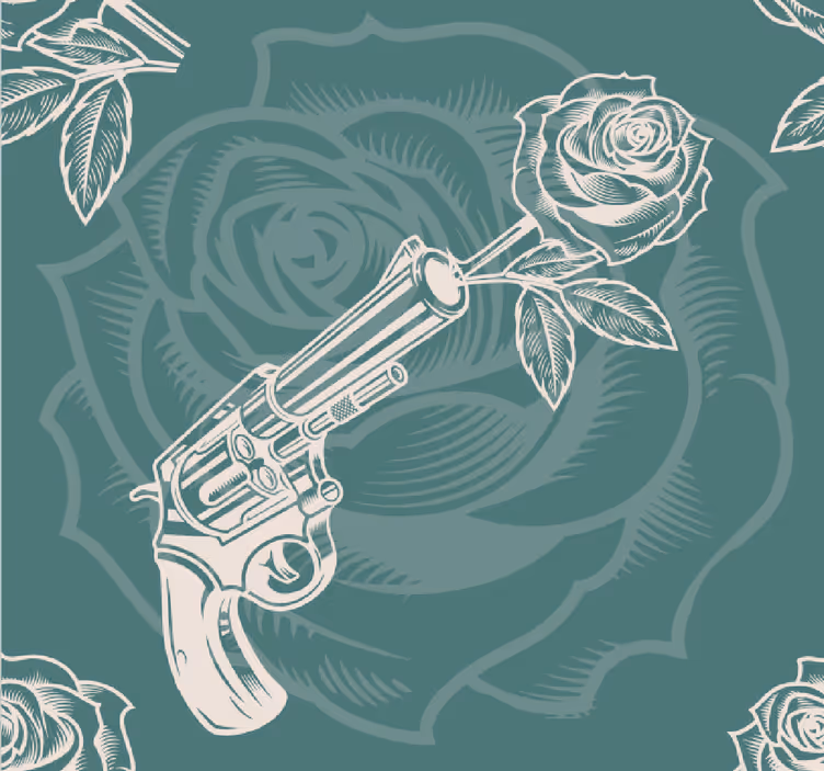 Kovbojský revolver a růže příroda tapeta - TenStickers