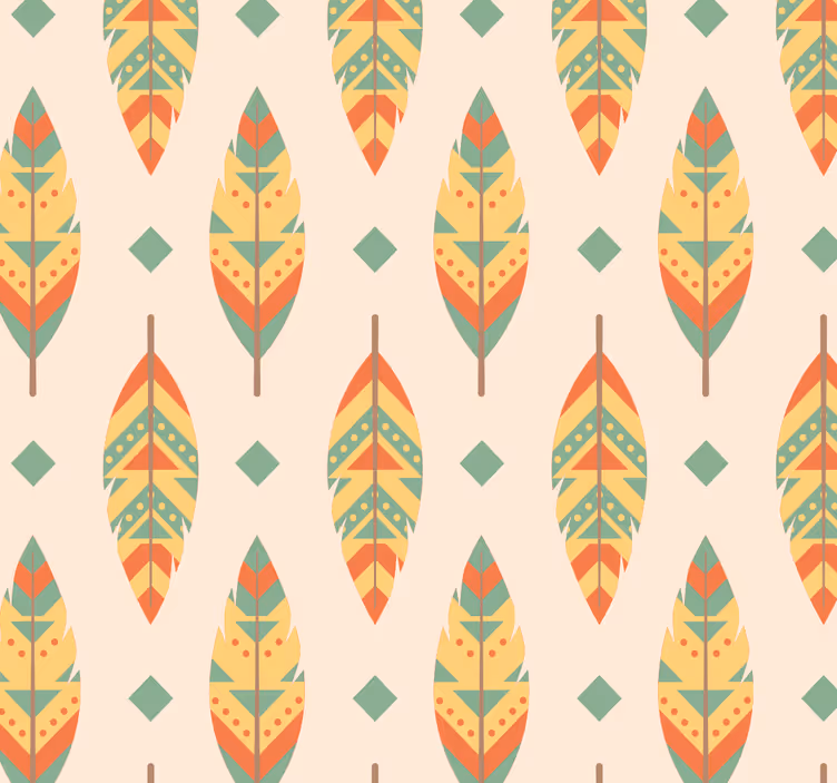 Vícebarevná peří vintage tapeta - TenStickers