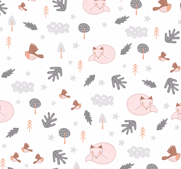 Bílý les téma liška ptáci děti tapeta - TenStickers