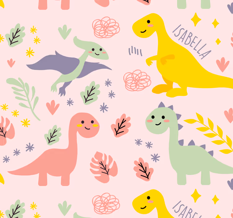 Zelené dinosaury se jmény dětské tapeta - TenStickers