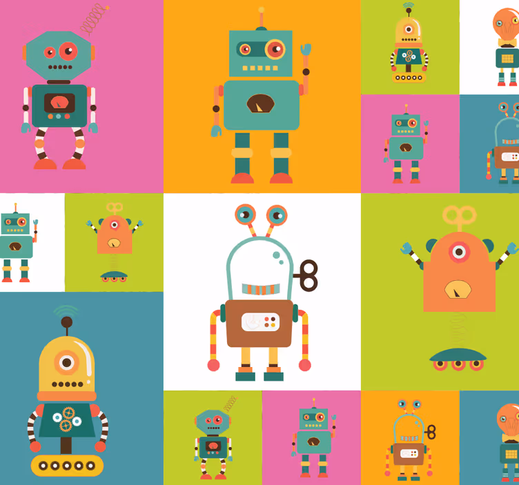 Zábavné roboty dětské ložnice tapeta - TenStickers