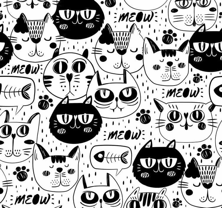 černé a bílé kočky zvířecí tapeta - TenStickers
