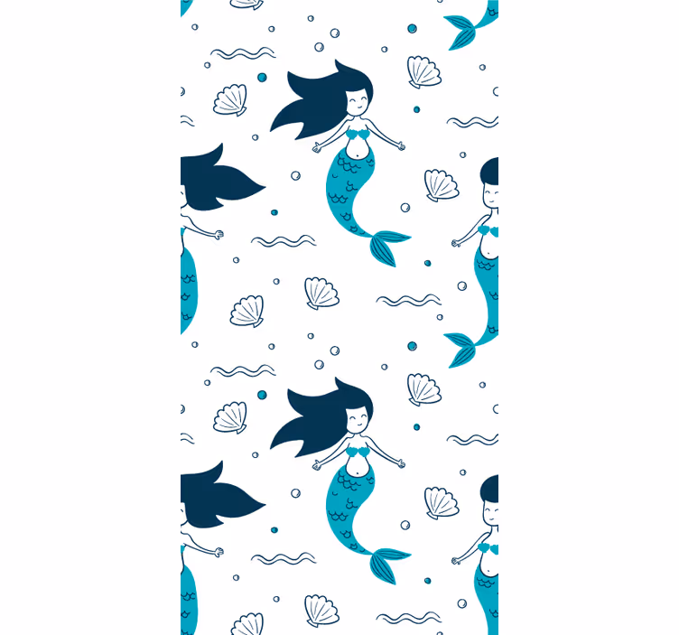 Mořská panna vzor téma modrá tapeta - TenStickers