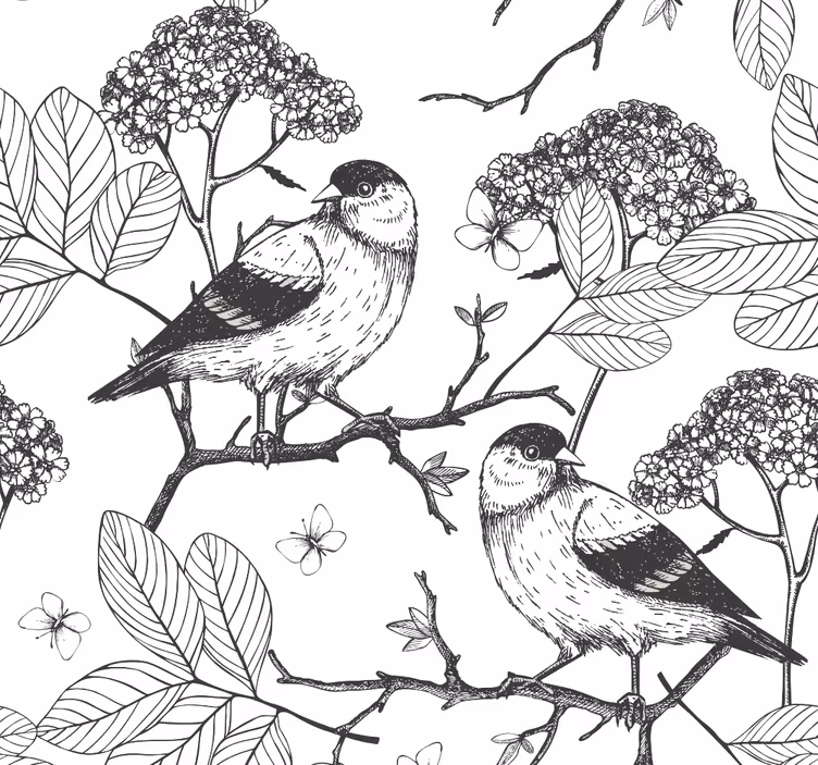 Botanický motiv ptáků Ptáci tapeta - TenStickers