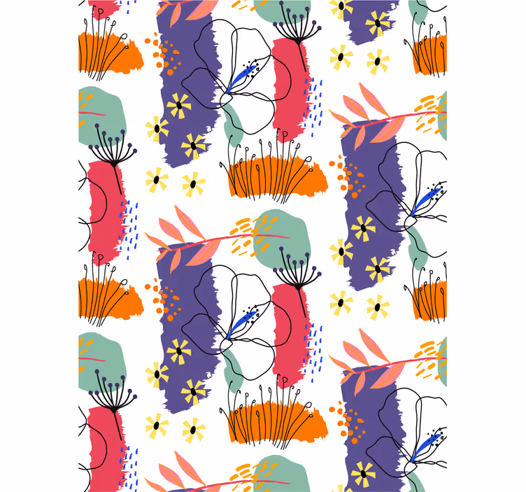 Botanický vzor náčrtu květinová tapeta - TenStickers