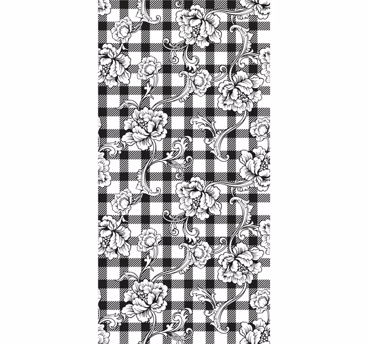 Květinová šachovnice Květinový ornament tapeta - TenStickers