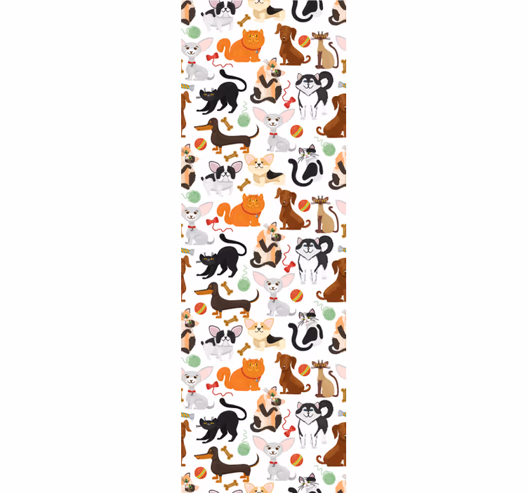 Kočka a psi vzor bílé dětské tapeta - TenStickers