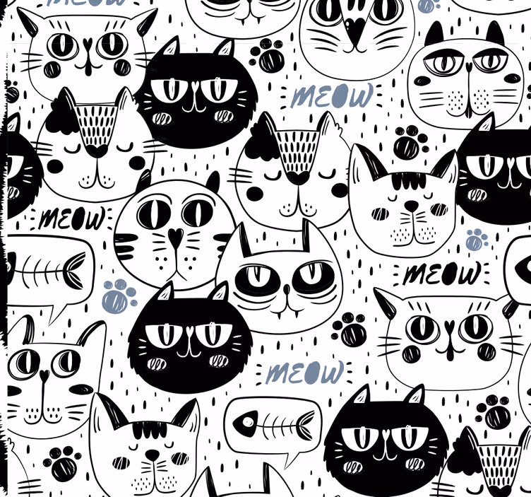 černá a bílá kočka čelí dětské tapeta - TenStickers