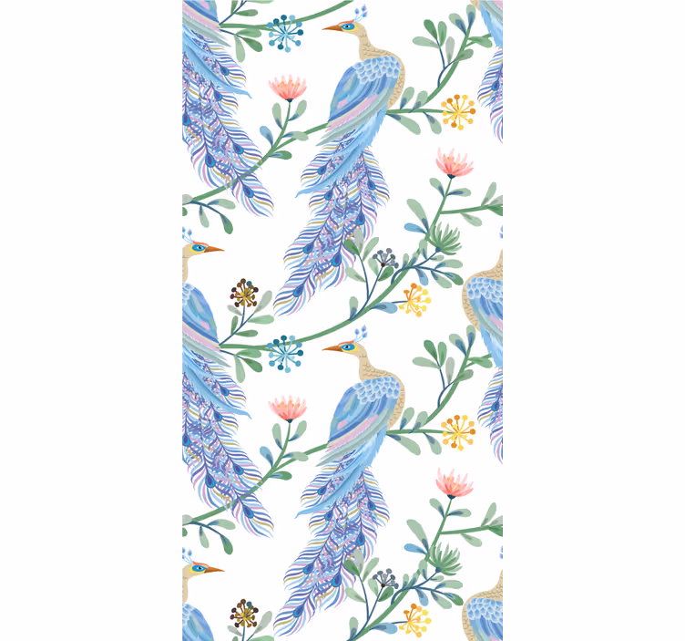 Elegantní modrý opeřený motiv Ptáci tapeta - TenStickers