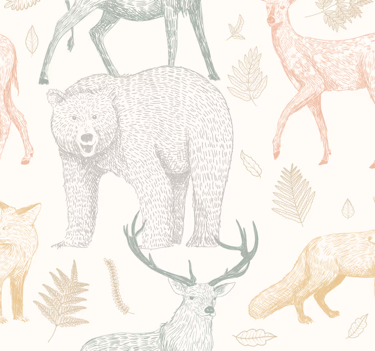 Minimalistický lesní design Zvířata tapety - TenStickers