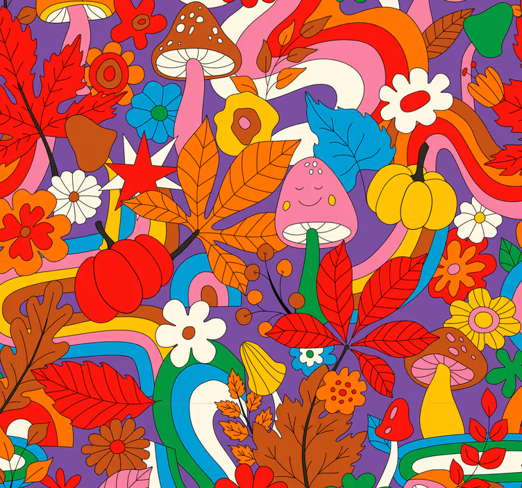 Retro barevné květinové ornamenty tapety - TenStickers