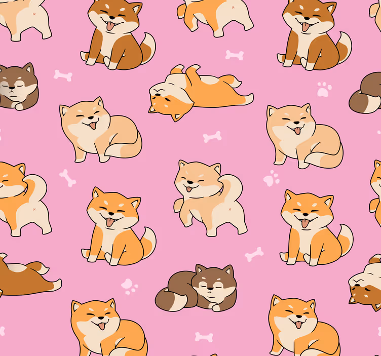 Pěkný vzor s tapetou corgi a dětmi - TenStickers