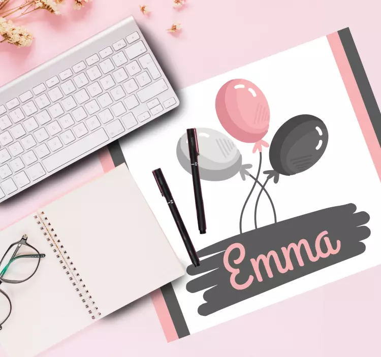 Růžové a šedé balónky přizpůsobená podložka pod myš - TenStickers