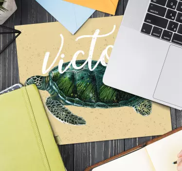 Mořská želva se jménem personalizovaná vinylová podložka pod myš - TenStickers