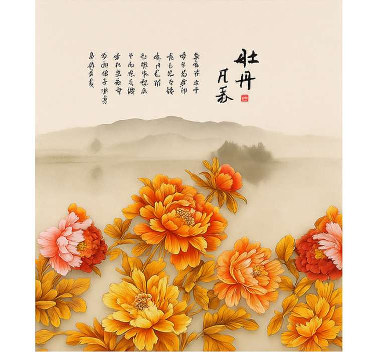 Pivoňkové krajinářské umění Roleta do obývacího pokoje - TenStickers