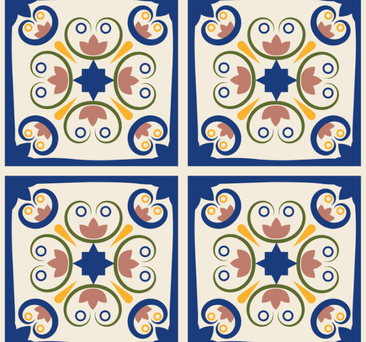 Moderní roleta s růžovými květy na portugalské dlažbě - TenStickers