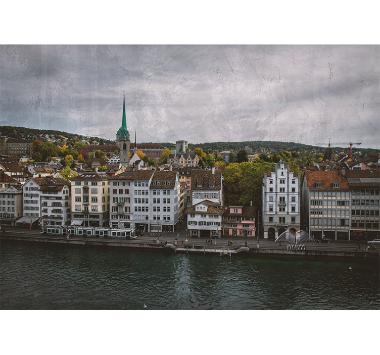 Roleta do obývacího pokoje zürichské domy u jezera - TenStickers