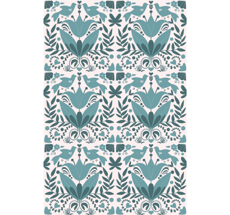 Modrý vzor lidového umění s ptačí slepotou - TenStickers