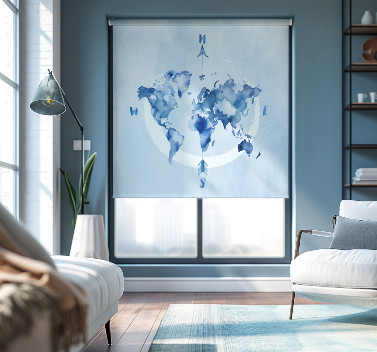 Akvarel modrá planisféra Roleta s mapou světa - TenStickers