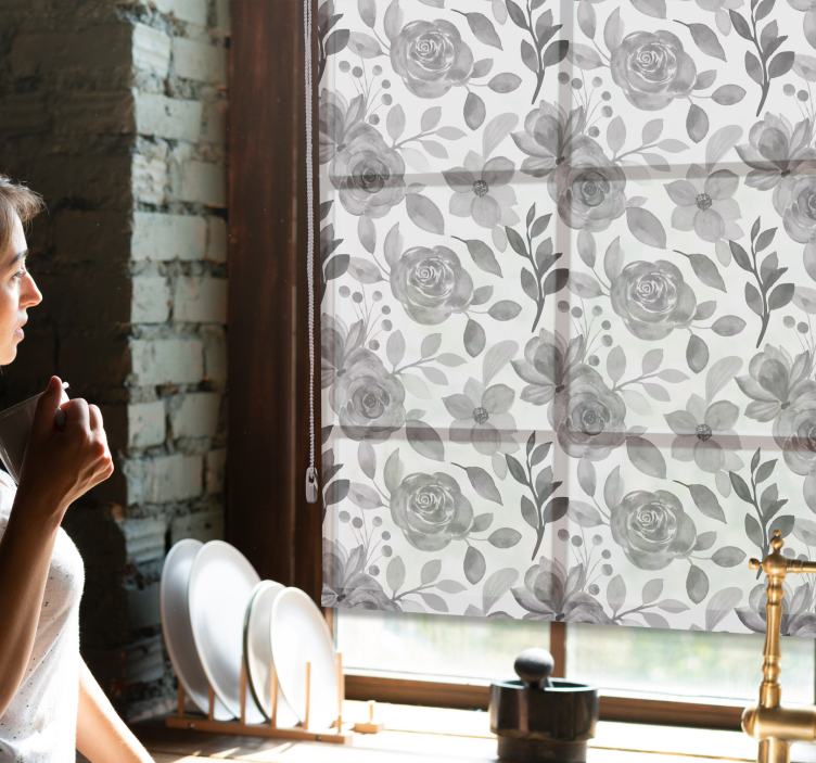 Elegantní šedé květy Květinová roleta - TenStickers