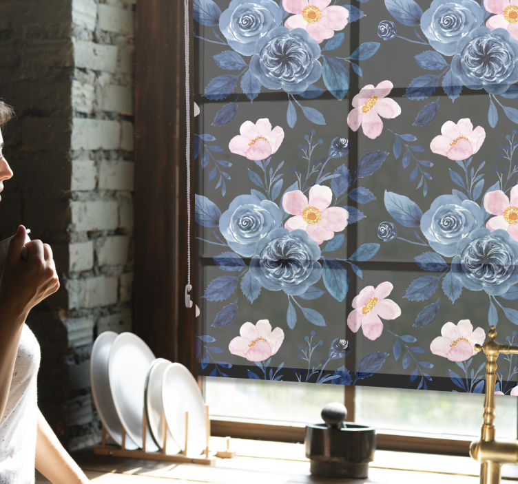 Modrý květinový motiv Roleta Květiny a rostliny - TenStickers