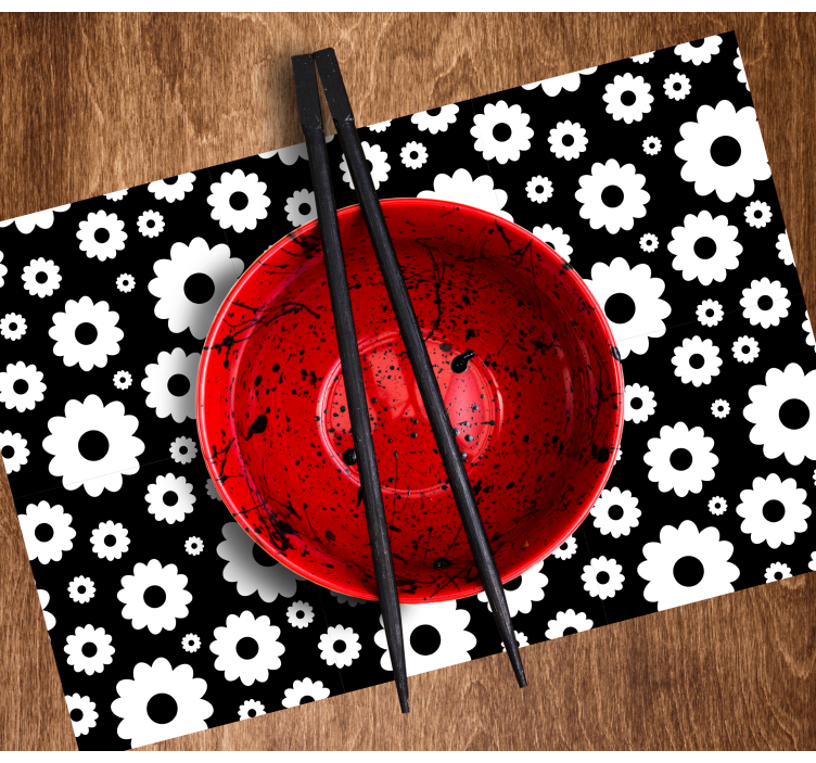 černé pozadí bílé sedmikrásky vinylové prostírání - TenStickers