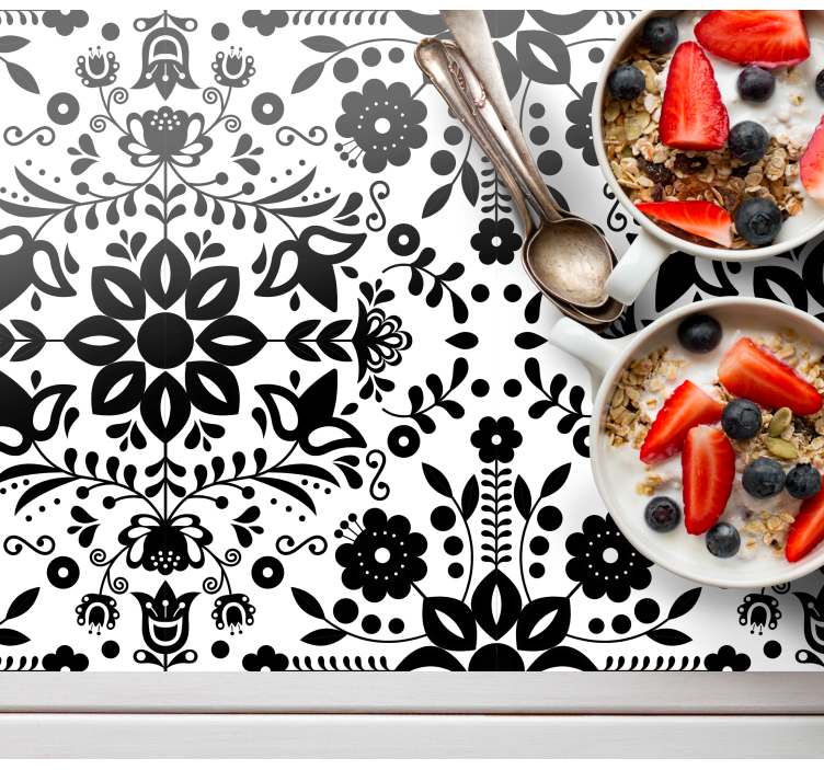 černý lidový vzor květinové prostírání - TenStickers