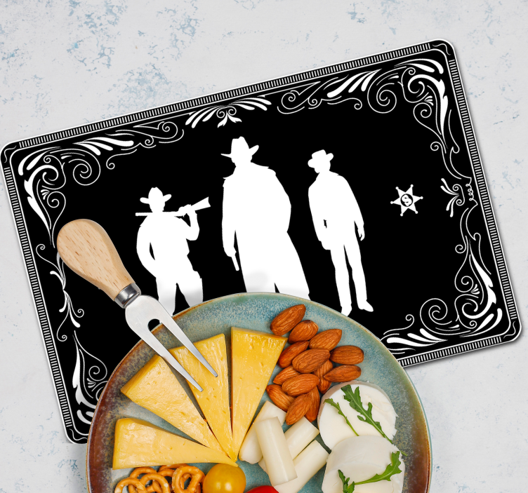 Kovboj a koně vzor černé prostírání - TenStickers