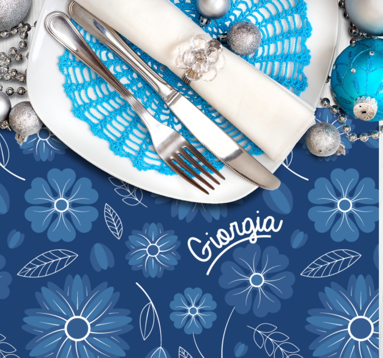 Modrý květ elegantní design vlastní jméno prostírání - TenStickers