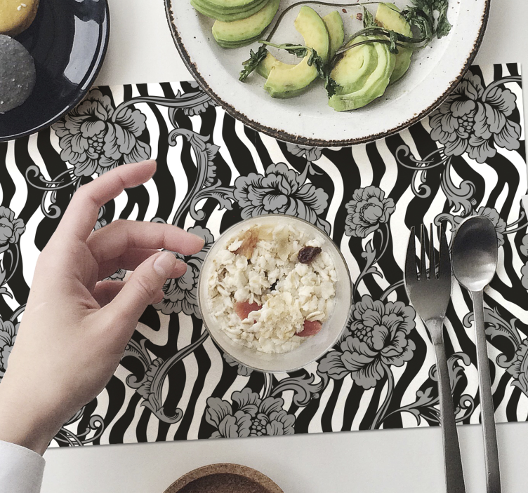 Pruhovaný potisk a ozdobné květiny prostírání - TenStickers