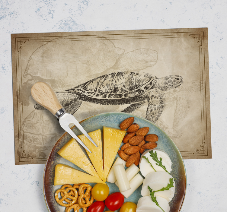 Sépie ručně tažené želva prostírání - TenStickers