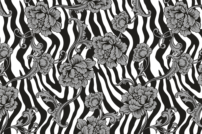 Pruhovaný potisk a ozdobné květiny prostírání - TenStickers